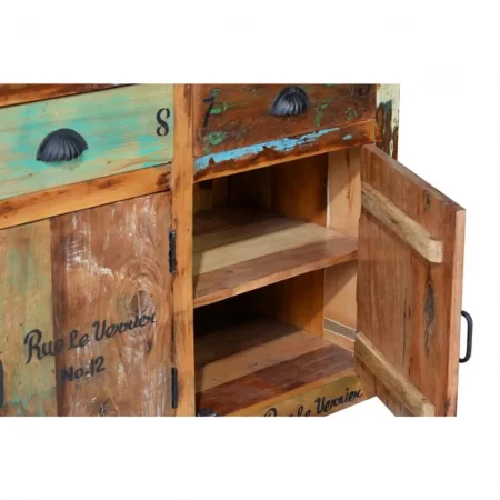 Aparador de Madera Rciclada y Ruedas de Hierro 3 Cajones 3 Puertas - Giner y Colomer (4)