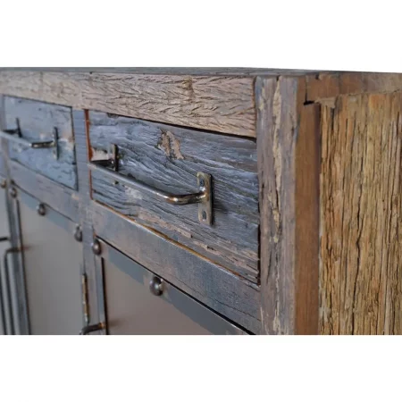 Aparador de Madera Traviesa Ferrocarril Reciclada con 3 Puertas + 3 Cajones - Giner y Colomer (4)