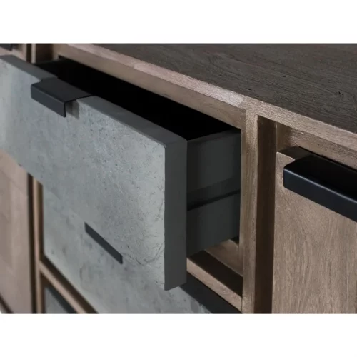 Aparador de Madera de Acacia Contemporanea 3 Cajones de Chapa de Piedra 2 Puertas - Giner y Colomer (4)