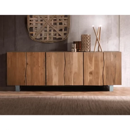 Aparador de Madera de Acacia Natural y Patas de Metal con Estantes Inferiores - Giner y Colomer (1)