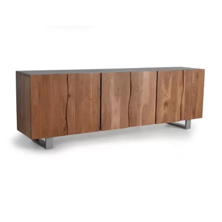 Aparador de Madera de Acacia Natural y Patas de Metal con Estantes Inferiores - Giner y Colomer (3)