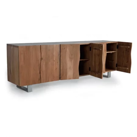 Aparador de Madera de Acacia Natural y Patas de Metal con Estantes Inferiores - Giner y Colomer (4)