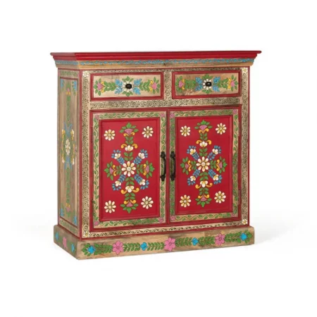 Aparador de Madera de Mango 2 Puertas 2 Cajones Pintado Artesanal Rojo - Giner y Colomer (1)