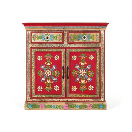 Aparador de Madera de Mango 2 Puertas 2 Cajones Pintado Artesanal Rojo - Giner y Colomer (2)