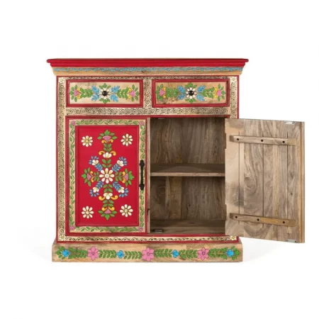 Aparador de Madera de Mango 2 Puertas 2 Cajones Pintado Artesanal Rojo - Giner y Colomer (3)
