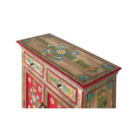 Aparador de Madera de Mango 2 Puertas 2 Cajones Pintado Artesanal Rojo - Giner y Colomer (5)