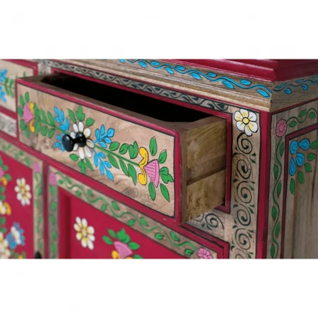 Aparador de Madera de Mango 2 Puertas 2 Cajones Pintado Artesanal Rojo - Giner y Colomer (6)