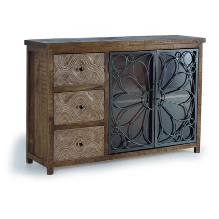 Aparador de Madera de Mango 3 Cajones + 2 Puertas Cristal con Detalles Metálicos - Giner y Colomer (1)