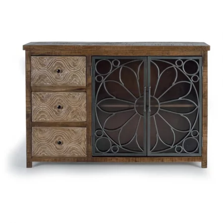 Aparador de Madera de Mango 3 Cajones + 2 Puertas Cristal con Detalles Metálicos - Giner y Colomer (2)