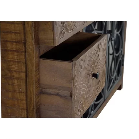 Aparador de Madera de Mango 3 Cajones + 2 Puertas Cristal con Detalles Metálicos - Giner y Colomer (4)