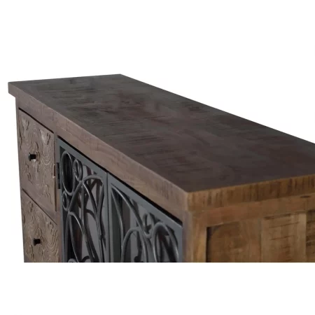 Aparador de Madera de Mango 3 Cajones + 2 Puertas Cristal con Detalles Metálicos - Giner y Colomer (6)