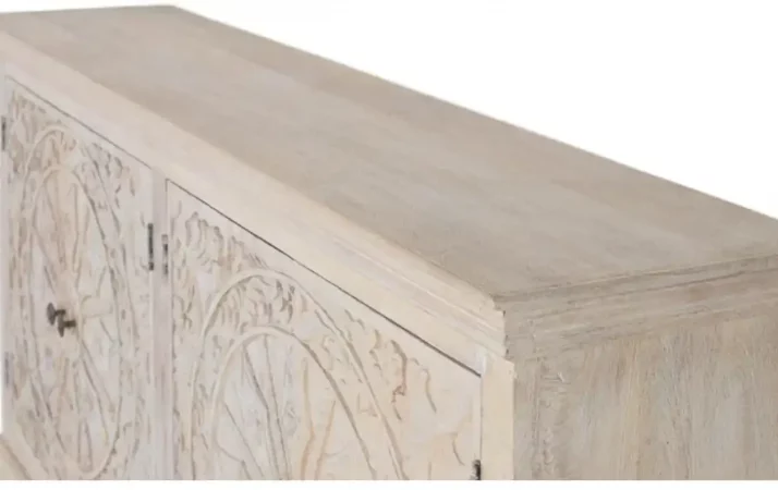 Aparador de Madera de Mango Tallado a Mano con Acabado Arena – 180 cm-MOVIL (4)