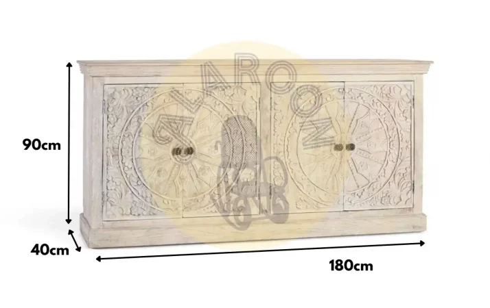 Aparador de Madera de Mango Tallado a Mano con Acabado Arena – 180 cm-MOVIL (5)