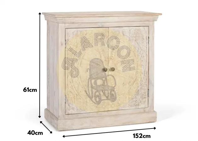 Aparador de Madera de Mango Tallado a Mano con Puertas Decorativas – 90x40x91 cm, Acabado Arena, Estilo Artesanal-MOVIL (4)