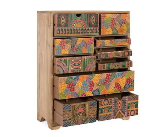 Aparador de Madera de Mango con 10 Cajones Tallados a Mano - 70x30x90 Cm - Giner y Colomer (2)