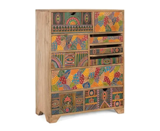 Aparador de Madera de Mango con 10 Cajones Tallados a Mano - 70x30x90 Cm - Giner y Colomer (4)