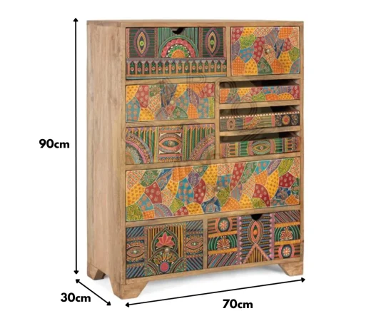Aparador de Madera de Mango con 10 Cajones Tallados a Mano - 70x30x90 Cm - Giner y Colomer (5)