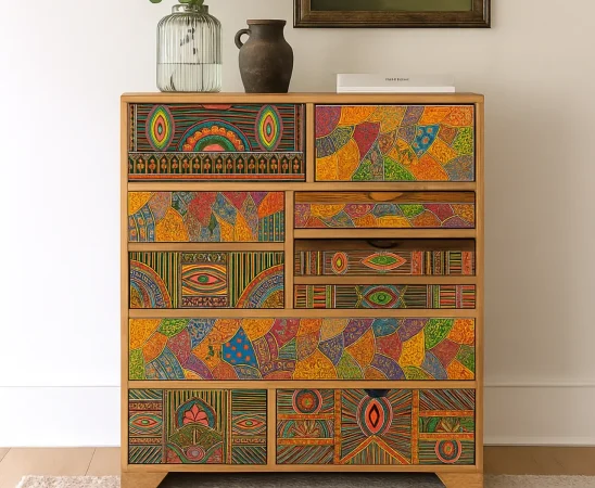 Aparador de Madera de Mango con 10 Cajones Tallados a Mano - 70x30x90 Cm - Giner y Colomer (6)