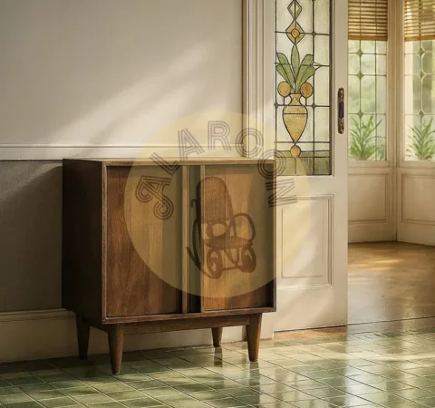 Aparador de Madera de Mango con Puertas 43x61,5cm y Patas Altas 16cm – Diseño Retro Elegante - MOVIL (3)