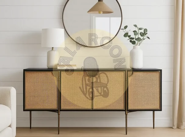 Aparador de Ratán Natural y Madera Oscura 185 cm-MOVIL (5)
