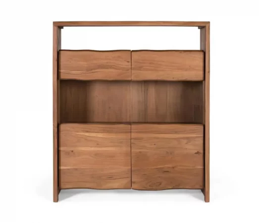 Aparador de madera maciza de acacia con diseño moderno y compartimentos - 147x130x45 cm-MOVIL (1)