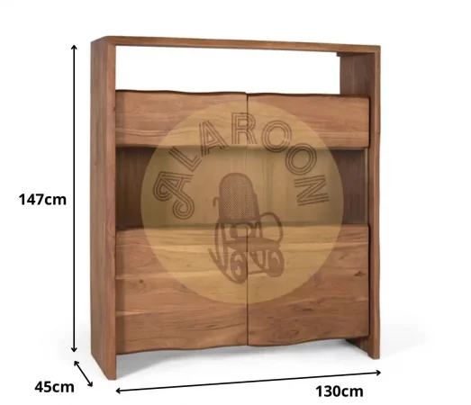 Aparador de madera maciza de acacia con diseño moderno y compartimentos - 147x130x45 cm-MOVIL (2)