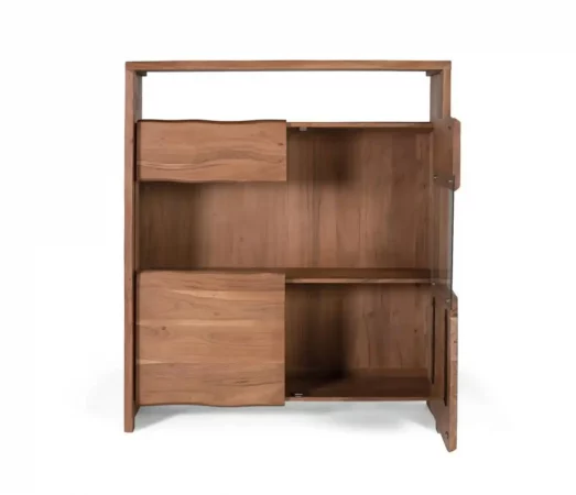 Aparador de madera maciza de acacia con diseño moderno y compartimentos - 147x130x45 cm-MOVIL (4)