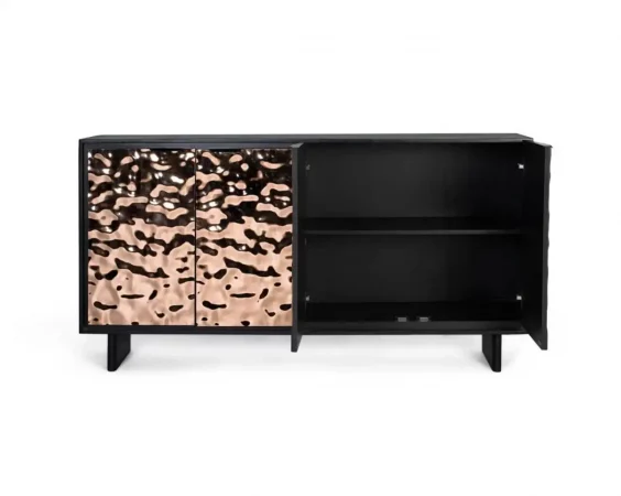 Aparador moderno de madera con puertas de cobre martillado – 175x42x90 cm-MOVIL (2)