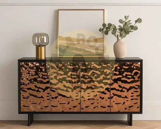 Aparador moderno de madera con puertas de cobre martillado – 175x42x90 cm-MOVIL (4)