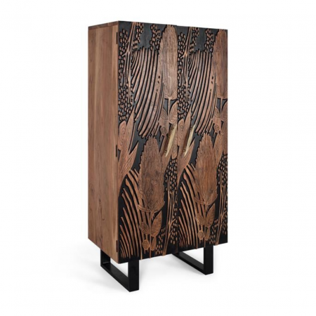 Armario 2 Puertas Madera Acacia Maciza Tallada Patas Metal - Giner y Colomer - 1