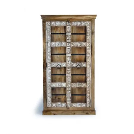Armario 2 Puertas Madera Mango Maciza Detalles Metal Tallado a Mano 104 x 50 x 184 - Giner y Colomer-2