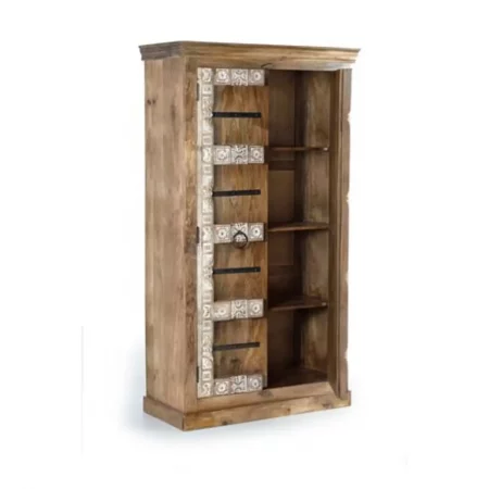 Armario 2 Puertas Madera Mango Maciza Detalles Metal Tallado a Mano 104 x 50 x 184 - Giner y Colomer-5
