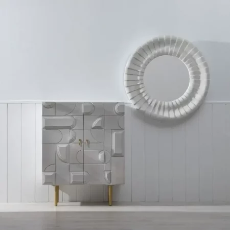 Armario Blanco-Oro Madera Metal Salón 92x43x116 Cm - IXIA (7)