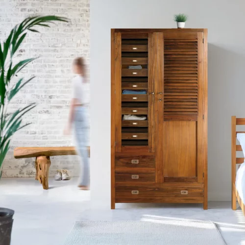 Armario Doble Mod. Marco Polo 2 Puertas + 3 Cajones Madera Mindi Colección Star 108x50x200 Cm - Moycor (8)