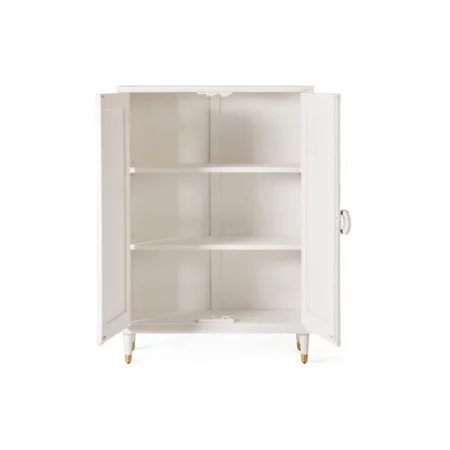 Armario Madera Mango 2 Puertas Talladas Blanco Decapado Colección Bali 100x40x140 Cm - Giner y Colomer (2)
