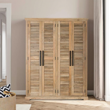 Armario Madera Mango Natural 4 Puertas Batientes 150x50x190 - Giner y Colomer - 1