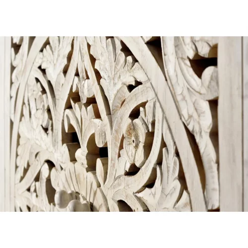 Armario Madera Mango Tallado Decapado Blanco Patas Metal Negro Colección Mykonos 110x40x160 Cm - Giner y Colomer (3)
