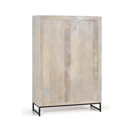 Armario Madera Mango Tallado Decapado Blanco Patas Metal Negro Colección Mykonos 110x40x160 Cm - Giner y Colomer (5)