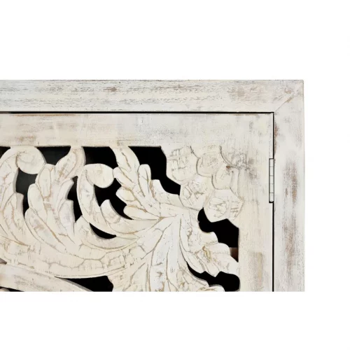 Armario Madera Mango Tallado Decapado Blanco Patas Metal Negro Colección Mykonos 110x40x160 Cm - Giner y Colomer (6)