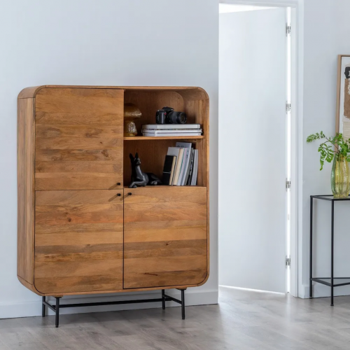 Armario Natural de Madera de Mango con Patas de Hierro 3 Puertas 2 Huecos - Ixia (2)