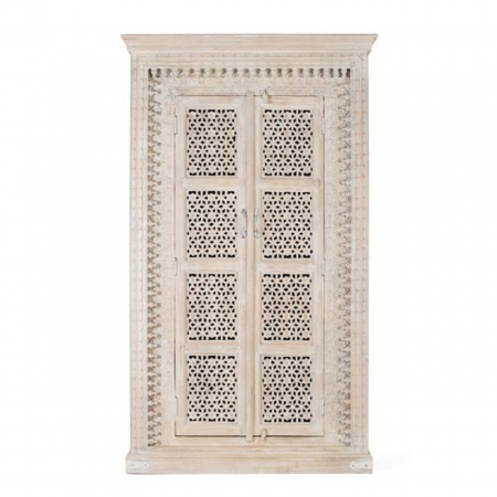 Armario con 2 Puertas Madera de Mango Maciza de Color Blanco Decapé - Giner y Colomer -1