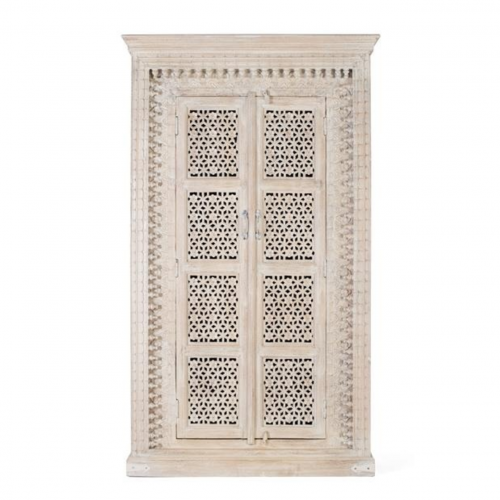Armario con 2 Puertas Madera de Mango Maciza de Color Blanco Decapé - Giner y Colomer -1