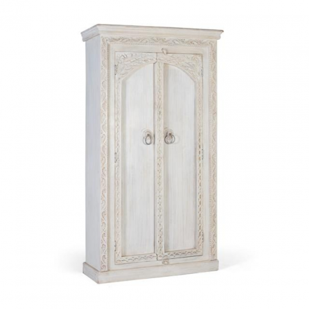Armario con 2 Puertas Tallado Madera de Mango Blanco Decapado - Giner y Colomer - 1