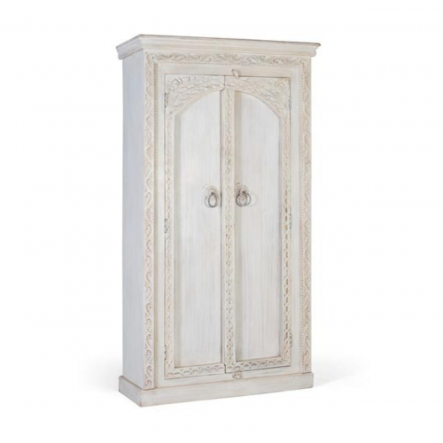 Armario con 2 Puertas Tallado Madera de Mango Blanco Decapado - Giner y Colomer - 1