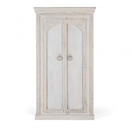 Armario con 2 Puertas Tallado Madera de Mango Blanco Decapado - Giner y Colomer - 2