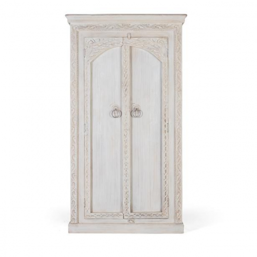 Armario con 2 Puertas Tallado Madera de Mango Blanco Decapado - Giner y Colomer - 2
