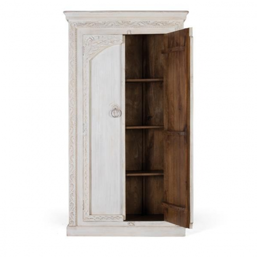 Armario con 2 Puertas Tallado Madera de Mango Blanco Decapado - Giner y Colomer - 3