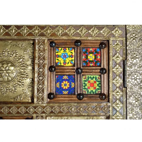 Armario de 2 Puertas Madera Acacia con Incrustaciones Cerámicas y Bronce - Giner y Colomer (3)