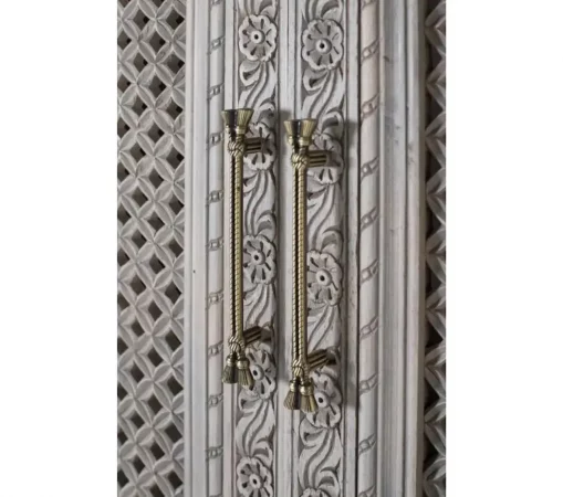 Armario de Madera Maciza de Mango Tallado a Mano con Acabado Decapado Claro – 185x104x43 cm-MOVIL (6)