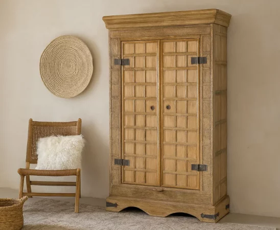 Armario de Madera de Acacia y Hierro Tallado a Mano 75x42x140 Cm - Moycor (3)
